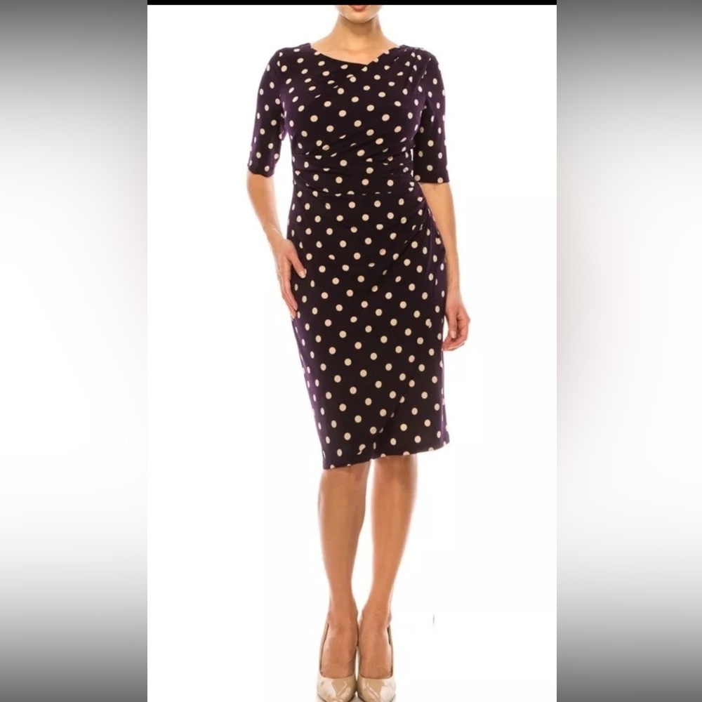 Connected Apparel Purple Polka Dot Sheath Dress Women’s Size 10